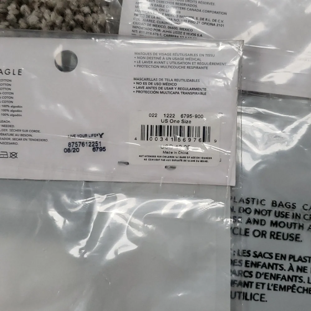 American Eagle Reusable Face Masks -2 packs of 3 each